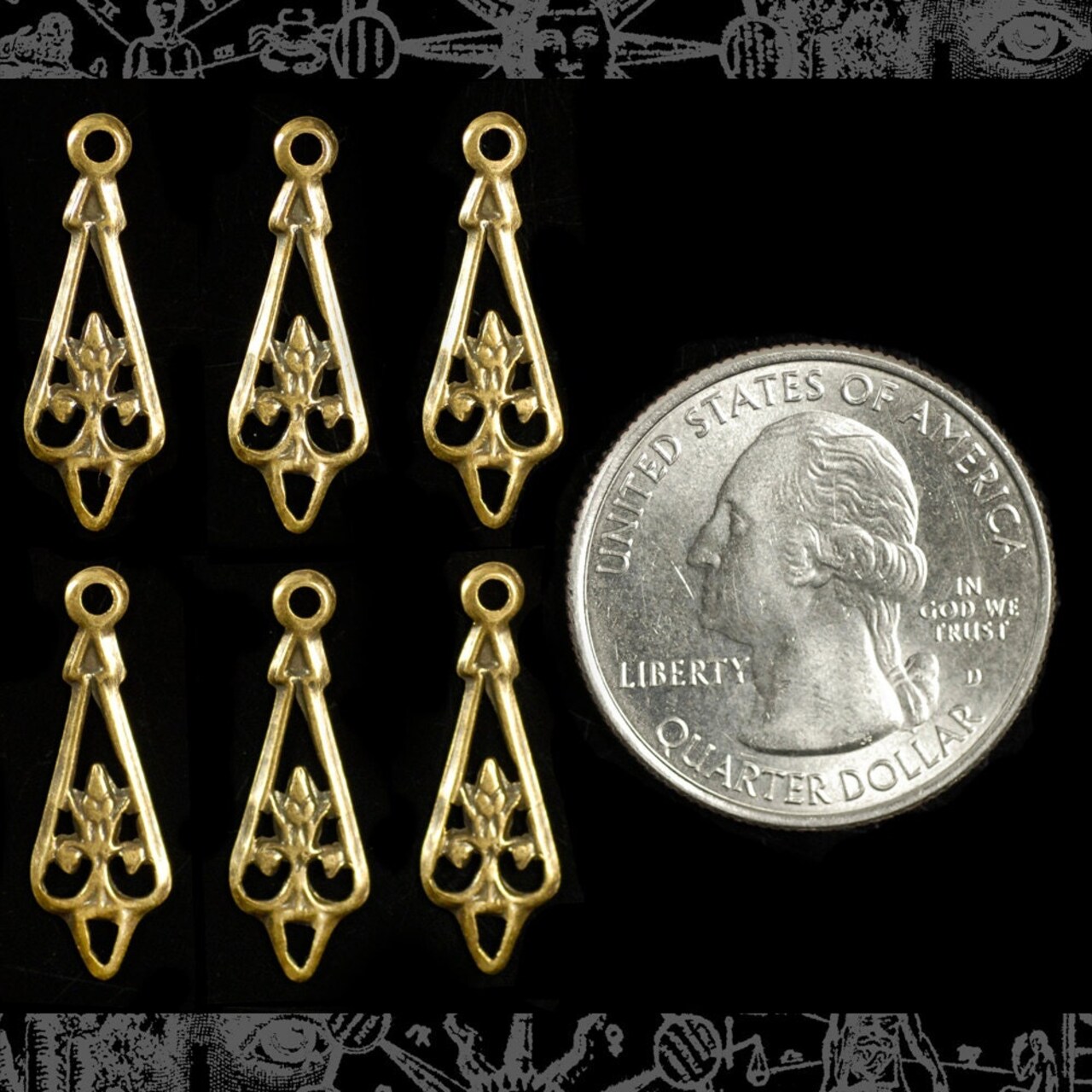 Antiqued Brass Pointed V-Shaped Floral Connectors - Set of Six - AB-2C17